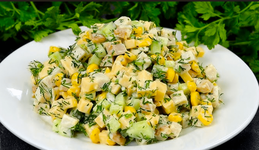 Салат “Чарівний”: всього лише 4 інгредієнти і за 4 хвилини. Не потрібно нічого смажити і варити