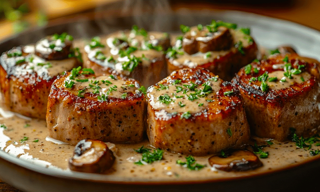 Ніжна свиняча Вирізка у “Вершково-гірчичному” соусі з грибами – просто та смачно!