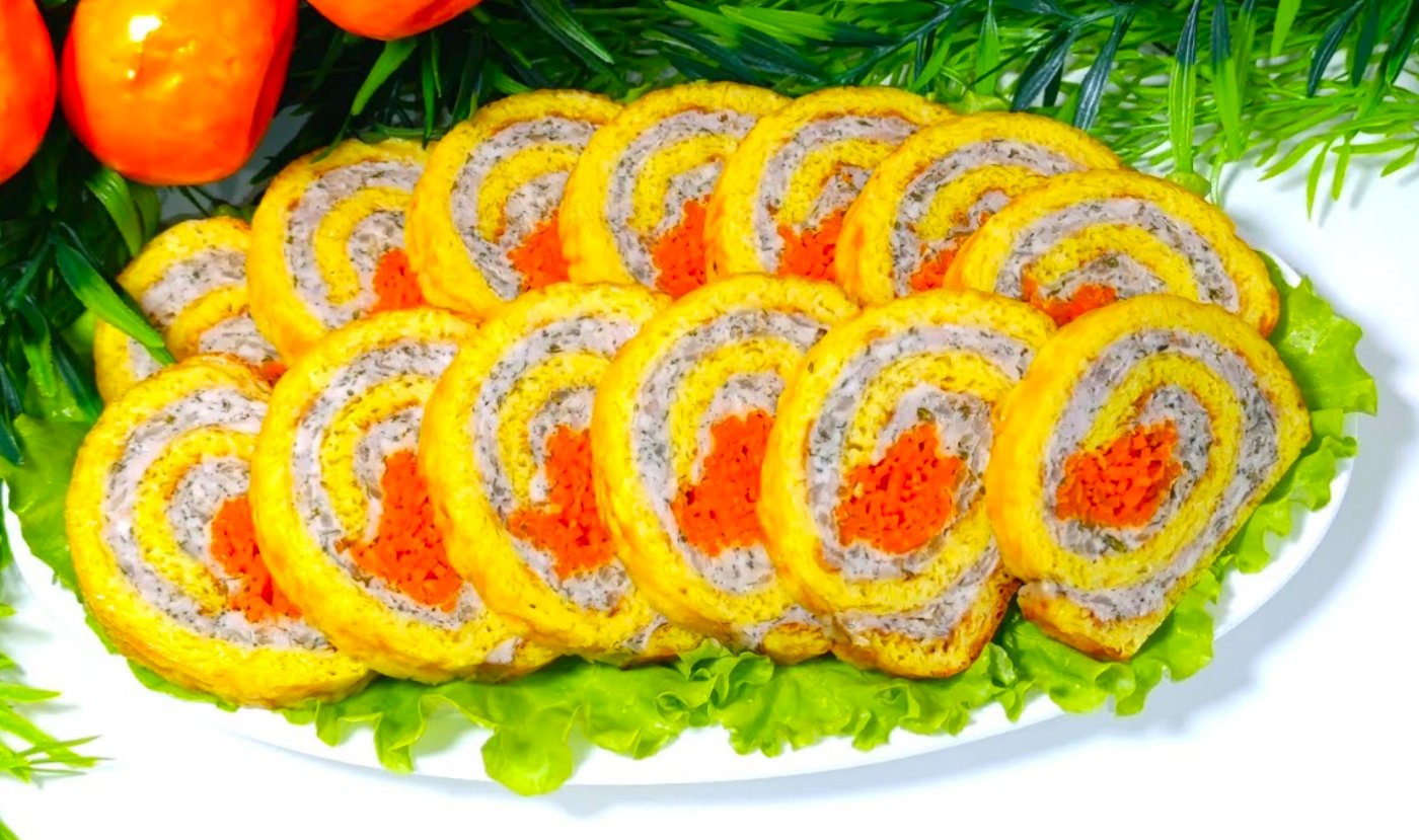 Відпадна закуска на святковий стіл! Сирний рулет з курячою начинкою та корейською морквою