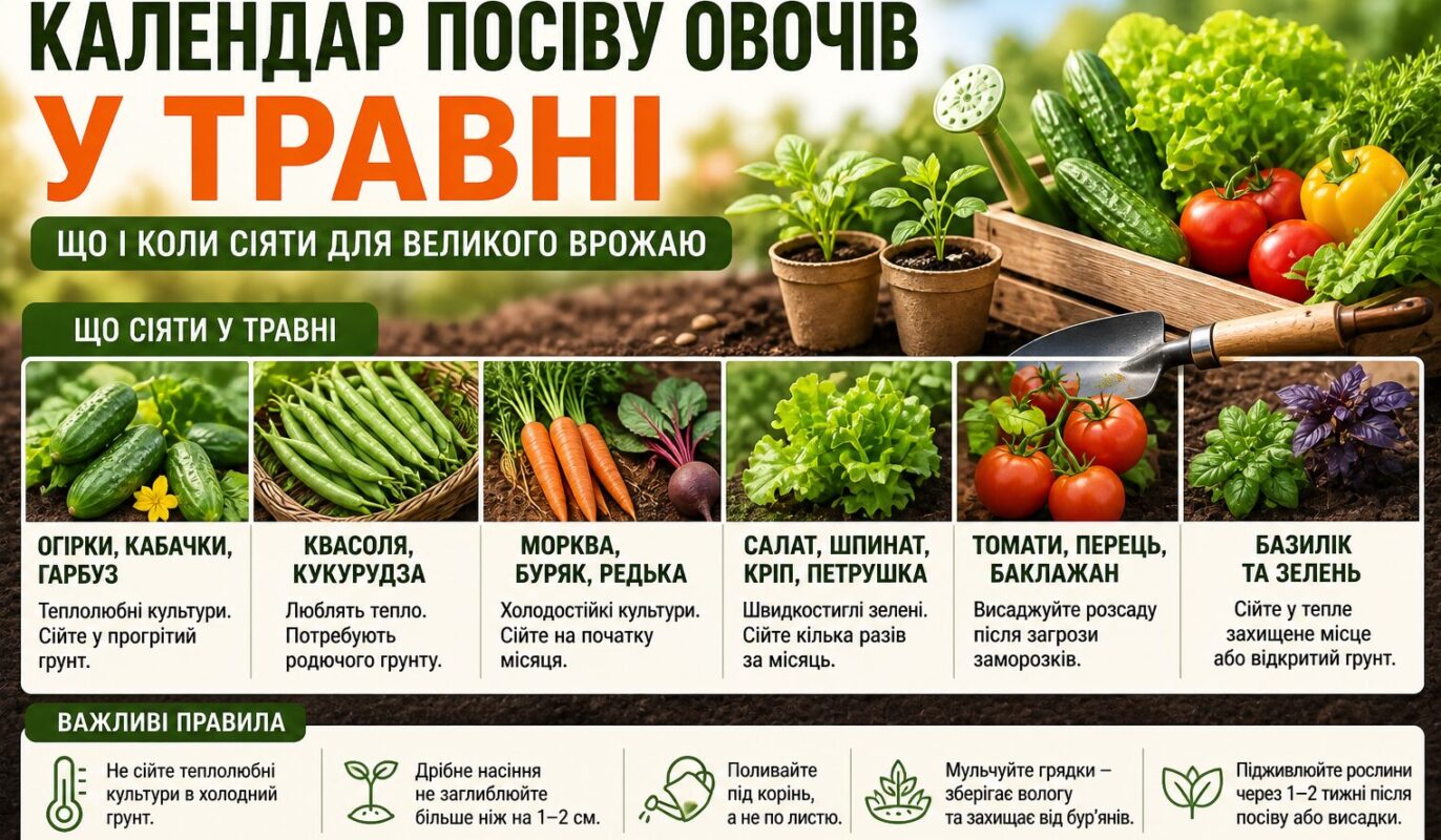 Календар посіву овочів у травні 2026: терміни, поради, схеми